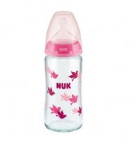 NUK FIRST CHOICE+ butelka niemowlęca szklana 0-6 miesięcy 240 ml RÓŻOWA ze smoczkiem (745.121A)
