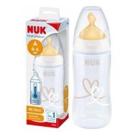NUK First Choice+ Butelka ze wskaźnikiem temperatury ze smoczkiem lateksowym 0-6m biała, 300ml