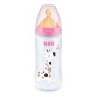 NUK First Choice+ Butelka ze wskaźnikiem temperatury ze smoczkiem lateksowym 0-6m Żyrafa, 300ml