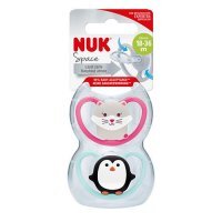 NUK SPACE Smoczek silikonowy uspakajający 18-36m różowy i niebieski - girl, 2 sztuki