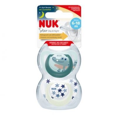 NUK STAR DAY & NIGHT Silikonowy smoczek uspokajający 6-18 miesiący dla chłopca 2 sztuki (736.747A)