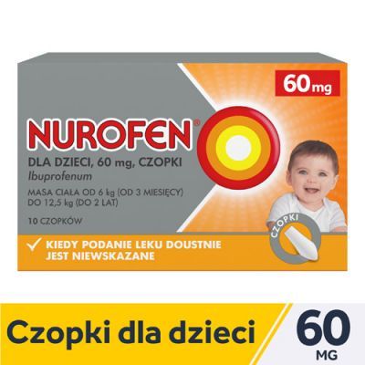 NUROFEN dla dzieci  60 mg 10 czopków  DATA WAŻNOŚCI 30.06.2022