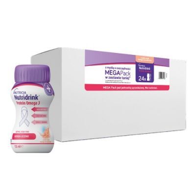 Nutridrink Protein Omega 3 rześki smak mango-brzoskwinia megapack, 24 x 125 ml