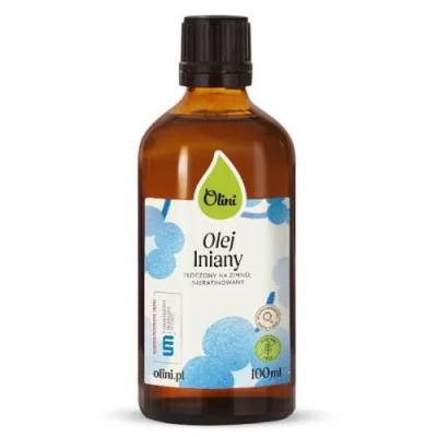 Olini Olej lniany tłoczony na zimno nierafinowany, 100 ml KRÓTKA DATA 21.12.2026