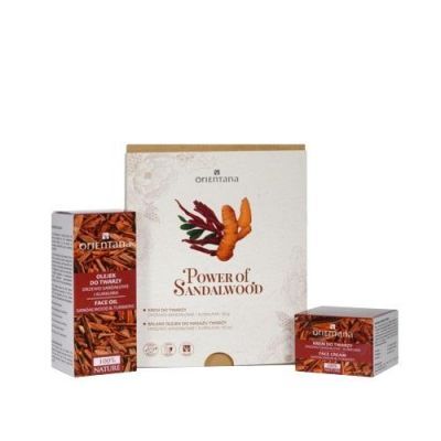 Orientana Zestaw Power of Sandalwood Krem do twarzy Drzewo sandałowe i Kurkuma, 50g + Olejek do twarzy Drzewo sandałowe i Kurkuma, 50ml