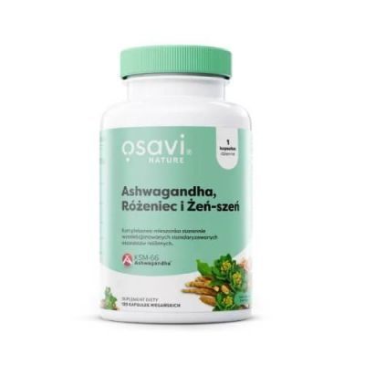 Osavi Ashwagandha, Różeniec i Żeń - szeń, 120 kaps.