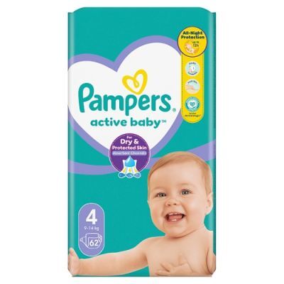 Pampers Active Baby 4 Pieluszki 9-14 kg, 62 szt.