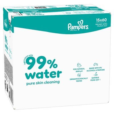 Pampers Aqua 99% Water Chusteczki nawilżane dla dzieci, 15 x 60 szt.