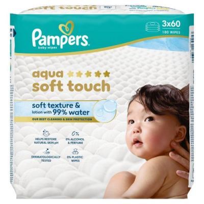 Pampers Aqua Soft Touch Chusteczki nawilżane, 3 x 60 szt.