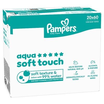 Pampers Aqua Soft Touch Chusteczki nawilżane dla dzieci, 20 x 60 szt.