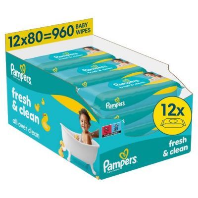 Pampers Fresh Clean Chusteczki nawilżane, 12 x 80 szt.