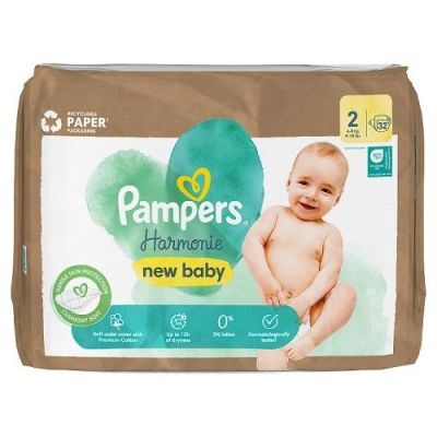 Pampers Harmonie New Baby Pieluszki rozmiar 2 Mini 4-8 kg, 32 sztuki