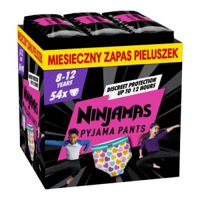 PAMPERS NINJAMAS PANTS 8 (27-43 kg) Pieluchomajtki dziewczynka 8-12 lat 54 sztuki