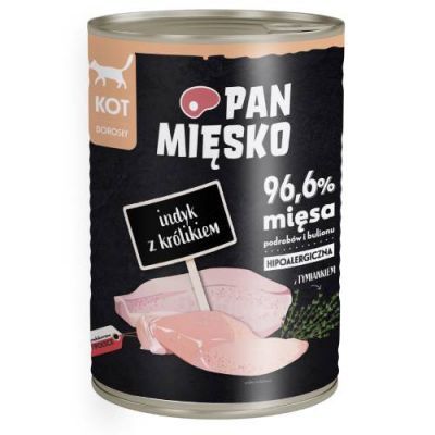 Pan Mięsko Karma mokra dla kota Indyk z królikiem (dorosły), 400 g