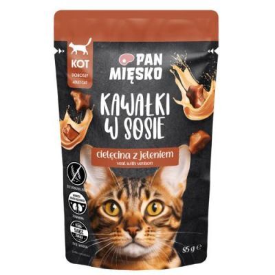 Pan Mięsko Karma mokra dla kota Kawałki w sosie Cielęcina z jeleniem (dorosły), 85 g