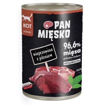 Pan Mięsko Karma mokra dla kota Wieprzowina z jeleniem (dorosły), 400 g