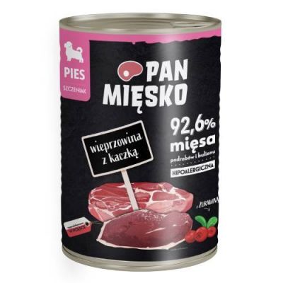 Pan Mięsko Karma mokra dla psa Wieprzowina z kaczką (szczeniak), 400 g