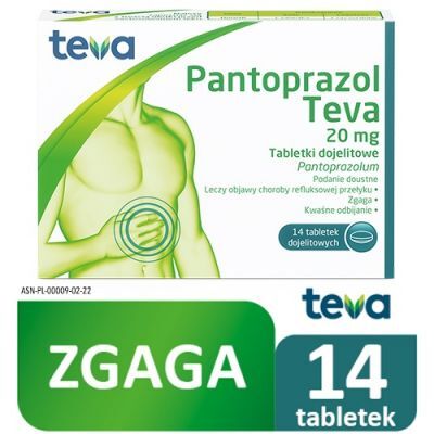 PANTOPRAZOL TEVA 20 mg 14 tabletek dojelitowych, na zgagę