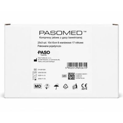 Pasomed Kompresy jałowe z gazy bawełnianej 17N 8W A'3, 10x10 cm, 25x 3 szt.