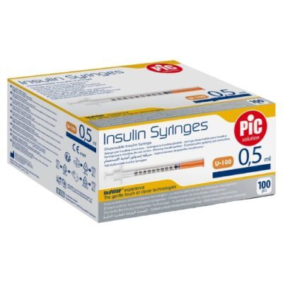 PIC Insulin Syringes Jednorazowa strzykawka insulinowa 0,5 ml G29 0,33 mm x 12,7 mm, 100 szt.