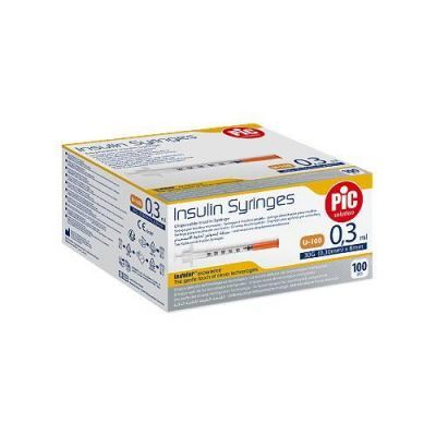 PIC solution Insulin Syringes 30G (0,30mm) x 8mm Jednorazowa strzykawka insulinowa 0,3ml, 100 szt.