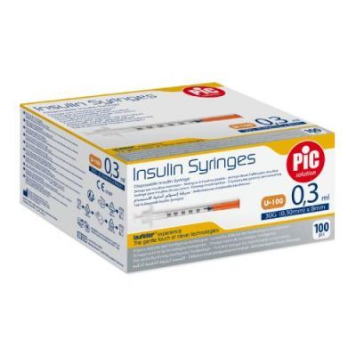 PIC solution Insulin Syringes 31G (0,25mm) x 8mm jednorazowa strzykawka insulinowa, 100 szt.
