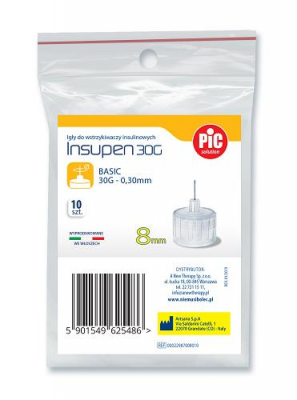 PIC SOLUTION INSUPEN Igły do penów insulinowych 30G 0,30 x 8 mm 10 sztuk