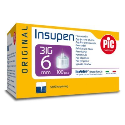 PIC SOLUTION INSUPEN Igły do penów insulinowych 31G 0,25 x 6 mm 100 sztuk