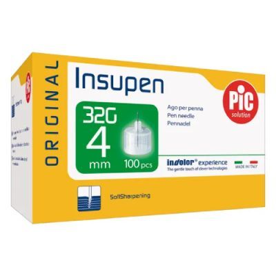 PIC SOLUTION INSUPEN Igły do penów insulinowych 32G 0,23 x 4 mm 100 sztuk