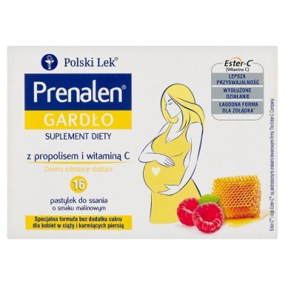 Prenalen Gardło smak malinowy, 16 past. do ssania