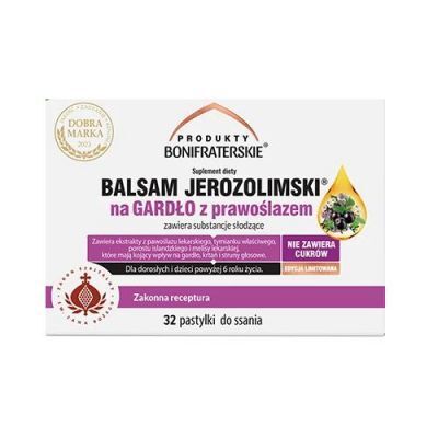 Produkty Bonifraterskie Balsam Jerozolimski na gardło z prawoślazem, 32 pastylki do ssania