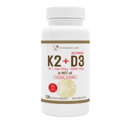 Progress Labs K2 200 mcg + D3 100 mcg 4000 IU in oil MCT, 120 kaps.
