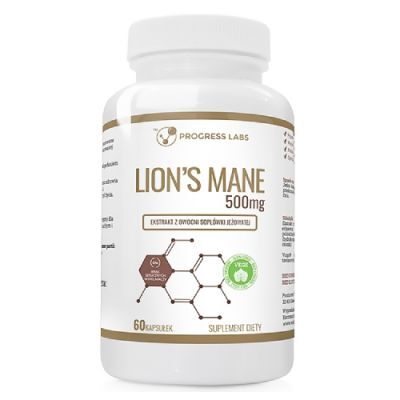 PROGRESS LABS Lion's mane 500 mg Ekstrakt z owocni soplówki jeżowatej, 60 kaps.