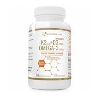Progress Labs Omega-3 1000 mg + K2 50 mcg + D3 50 mcg 2000 IU, 90 kaps.