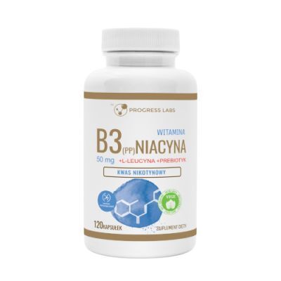 Progress Labs Witamina B3 Niacyna 50 mg + L-leucyna + Prebiotyk, 120 kaps.