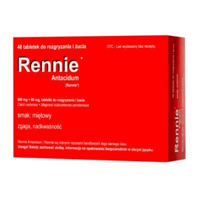 Rennie Antacidum 680 mg + 80 mg, 48 tabletek do rozgryzania (Delfarma)