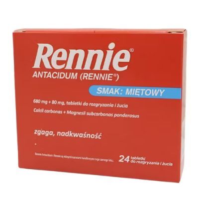 Rennie Antacidum smak miętowy, 24 tabl. do rozgryzania i żucia Inpharm