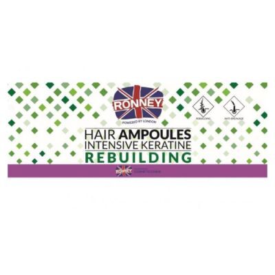 Ronney Hair Ampoules Intensive Keratine Rebuilding Ampułki do włosów z keratyną, 6 x 10 ml
