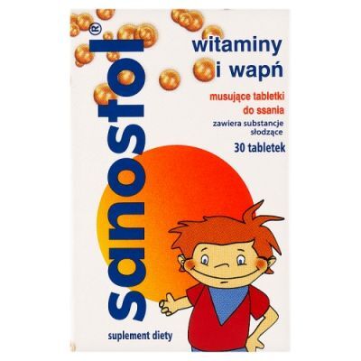 Sanostol Witaminy i wapń, 30 tabl. do ssania
