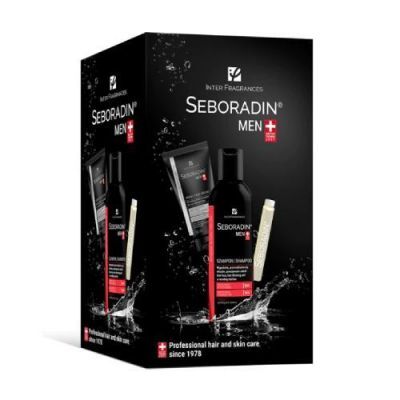 SEBORADIN MEN Zestaw (Szampon, 200ml + Ampułki wzmacniające 14x5,5ml + Krem do pielęgnacji twarzy, 50ml)  KRÓTKA DATA  30.11.2024