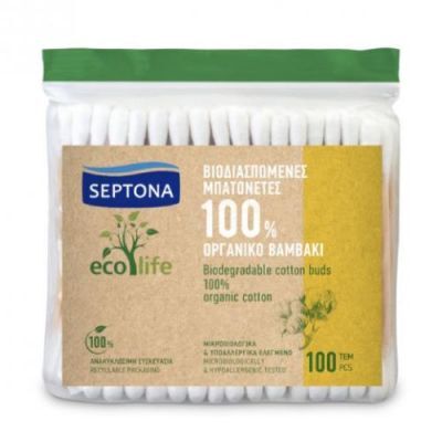 SEPTONA Ecolife Bio Biodegradowalne patyczki higieniczne z bawełny, 100sztuk