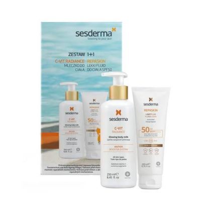 Sesderma Zestaw Dermokosmetyków C-Vit Radiance Mleczko do ciała 250 ml + Repaskin Light Fluid do ciała SPF 50 200 ml