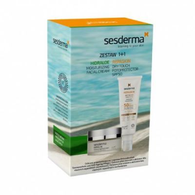 SESDERMA Zestaw REPASKIN DRY Fotoprotector SPF50, 50ml + Hidraloe Krem nawilżający, 50ml