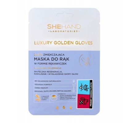SHEHAND LABORATORIES LUXURY GOLDEN GLOVES Złota zmiękczająca maska do rąk w formie rękawiczek 1 para