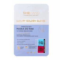 SHEHAND LABORATORIES LUXURY GOLDEN GLOVES Złota zmiękczająca maska do rąk w formie rękawiczek 1 para