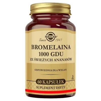 SOLGAR Bromelaina 1000 GDU ze świeżych ananasów, 60 kaps.