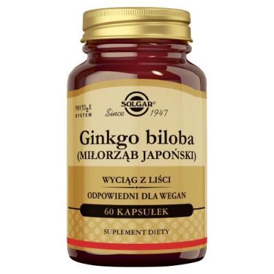 SOLGAR Ginkgo Biloba wyciąg z liści miłorzębu japońskiego - 60 kapsułek roślinnych
