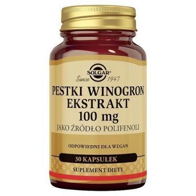 SOLGAR Pestki z Winogron ekstrakt 100 mg - 30 kapsułek  KROTKA DATA 31.08.2026