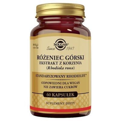 SOLGAR Rhodiola Różeniec Górski ekstrakt z korzenia, 60 kaps. KRÓTKA DATA 31.08.2026
