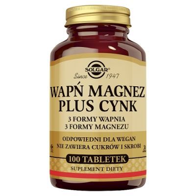 Solgar Wapń Magnez + Cynk, 100 tabl.